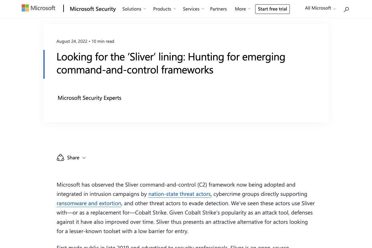 Looking for the ‘Sliver’ lining: Hunting for emerging command-and-control frameworks - Microsoft Security Blog