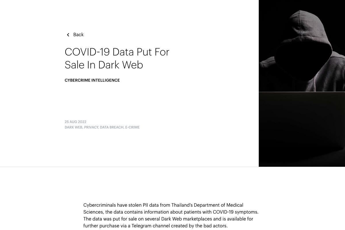 Resecurity - COVID-19 data put for sale in Dark Web