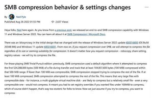 Microsoft、新しい仕様のSMB圧縮をWindows 11/Server 2022向けにリリース