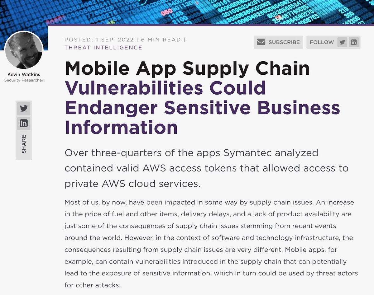 Mobile App Supply Chain Vulnerabilities Could Endanger Sensitive Business Information｜Broadcom Software Blogs