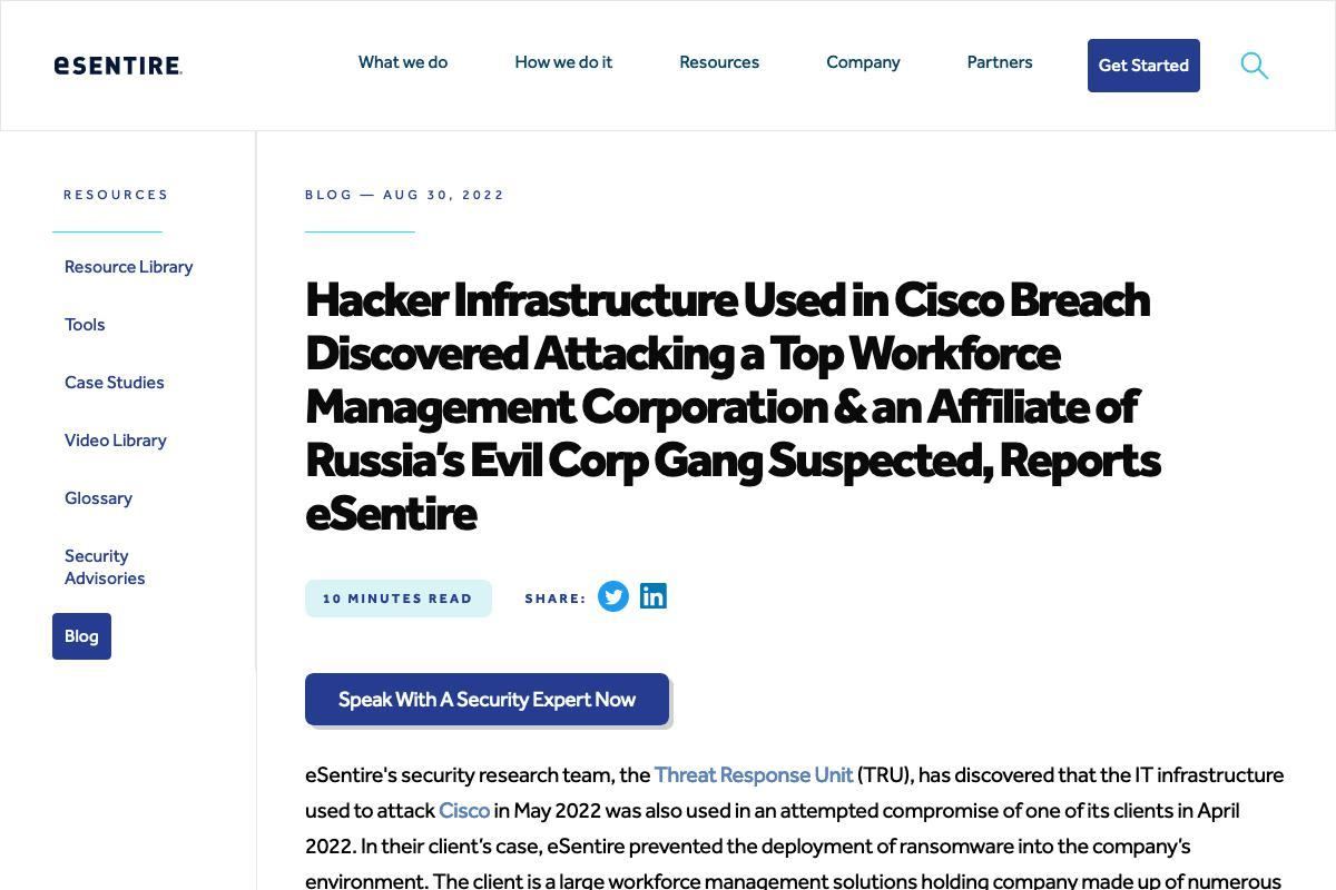 eSentire｜Hacker Infrastructure Used in Cisco Breach Discovered…