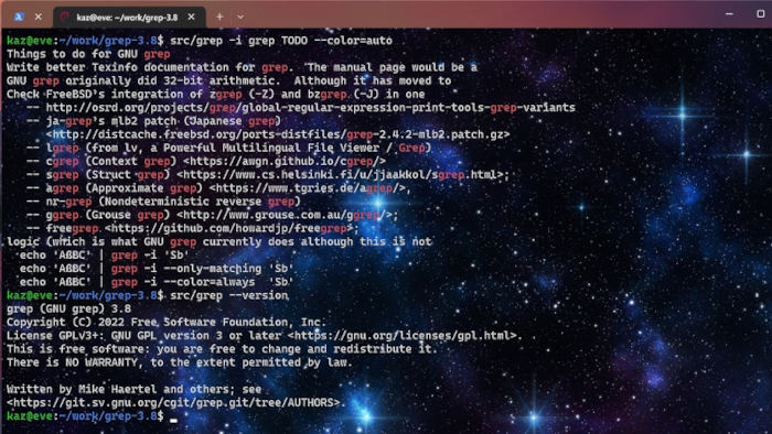 Grep バージョン3.8の実行例