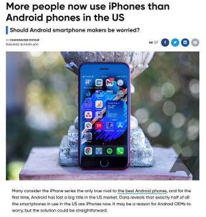米国でiPhoneのシェアが2010年以来初めてAndroidを超える