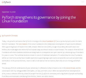 オープンソースの機械学習ライブラリー「PyTorch」がLinux Foundationへ