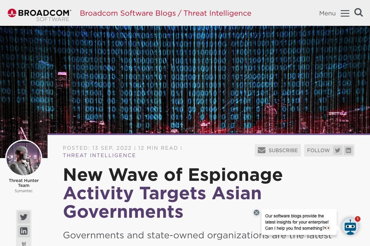 New Wave of Espionage Activity Targets Asian Governments｜Broadcom Software Blogs