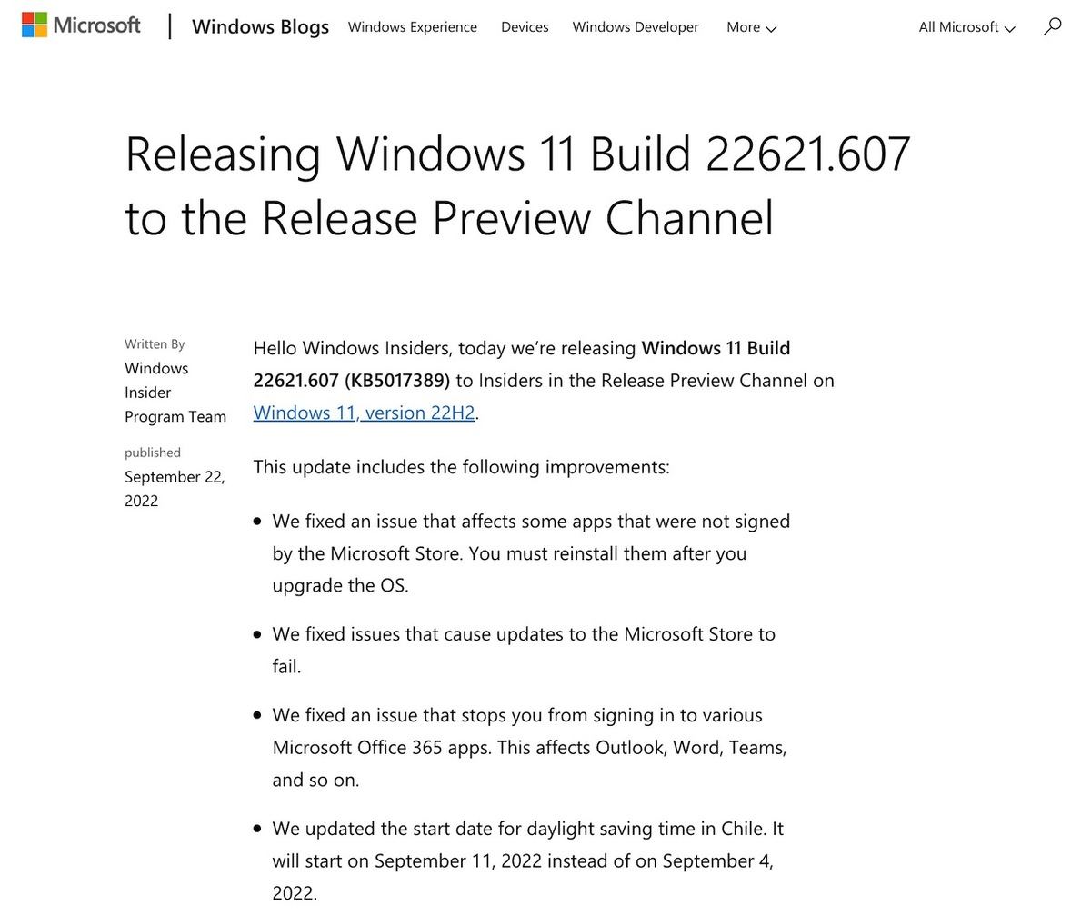 Releasing Windows 11 Build 22621.607 to the Release Preview Channel｜Windows Insider Blog