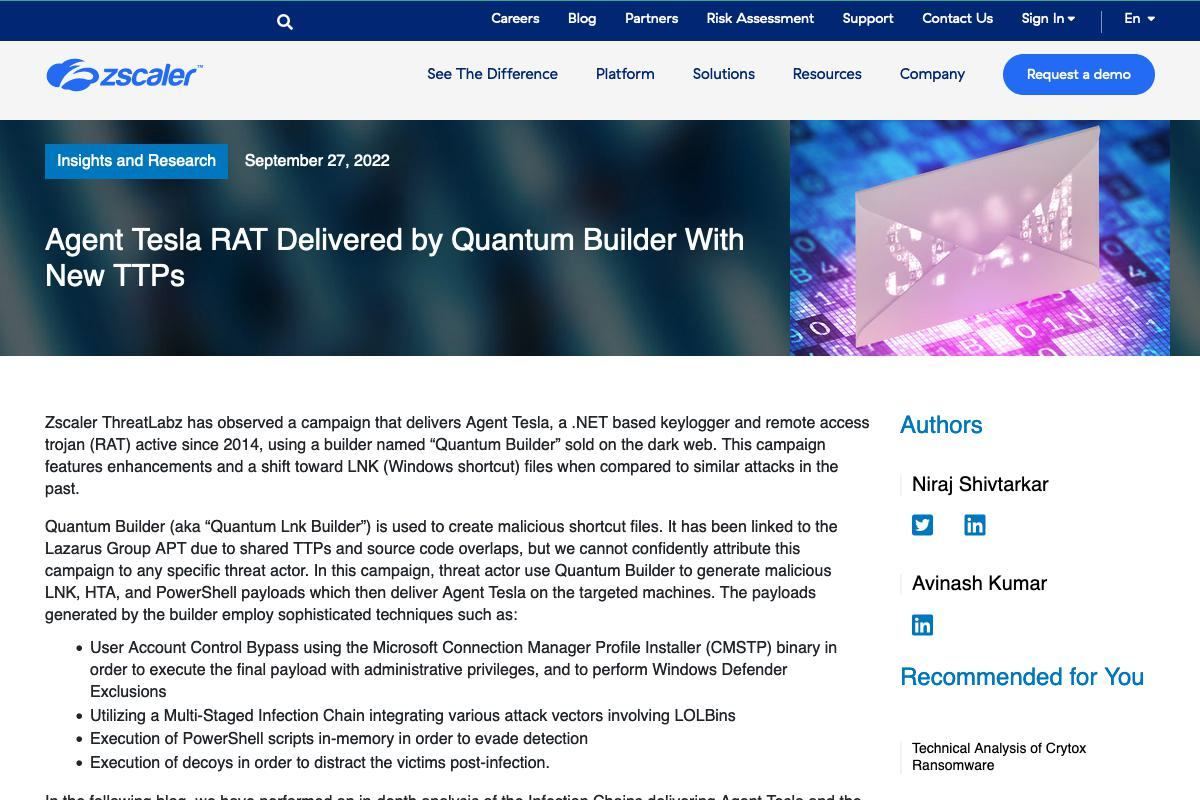 Agent Tesla RAT Delivered by Quantum Builder With New TTPs