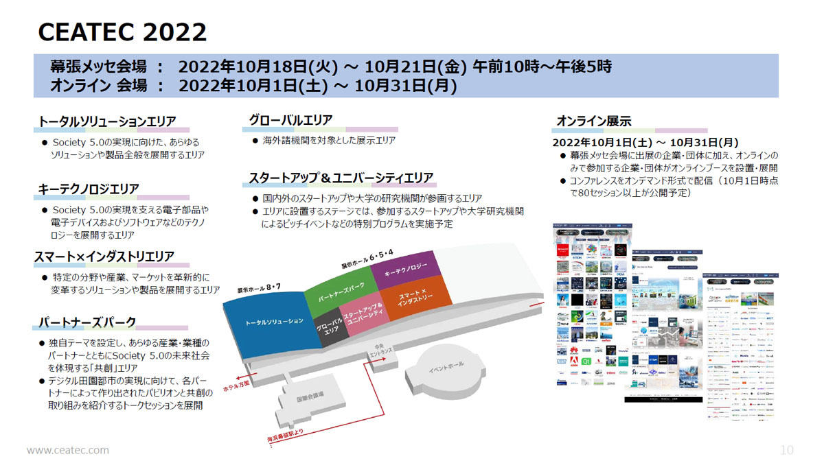 CEATEC 2022のリアル会場のエリア分けイメージ