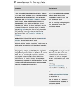 Microsoft、Windows 11 22H2における既知の問題リスト更新、ファイルコピーの速度低下など