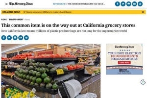 米国カリフォルニア州、スーパーマーケットの使い捨てプラスチック袋を廃止
