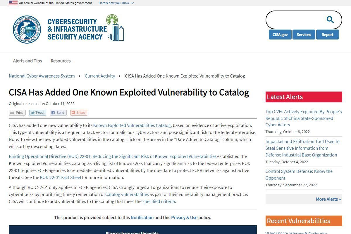 CISA Has Added One Known Exploited Vulnerability to Catalog｜CISA
