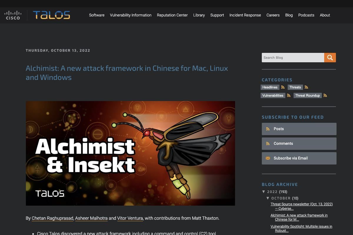 Cisco Talos Intelligence Group - Comprehensive Threat Intelligence: Alchimist: A new attack framework in Chinese for Mac、Linux and Windows