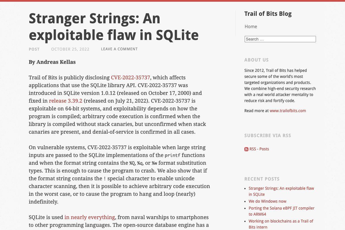 Stranger Strings: An exploitable flaw in SQLite｜Trail of Bits Blog