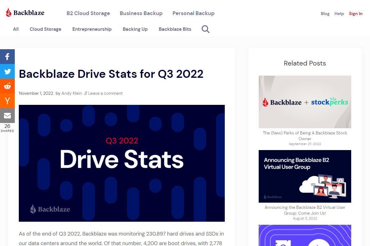 Backblaze Drive Stats for Q3 2022