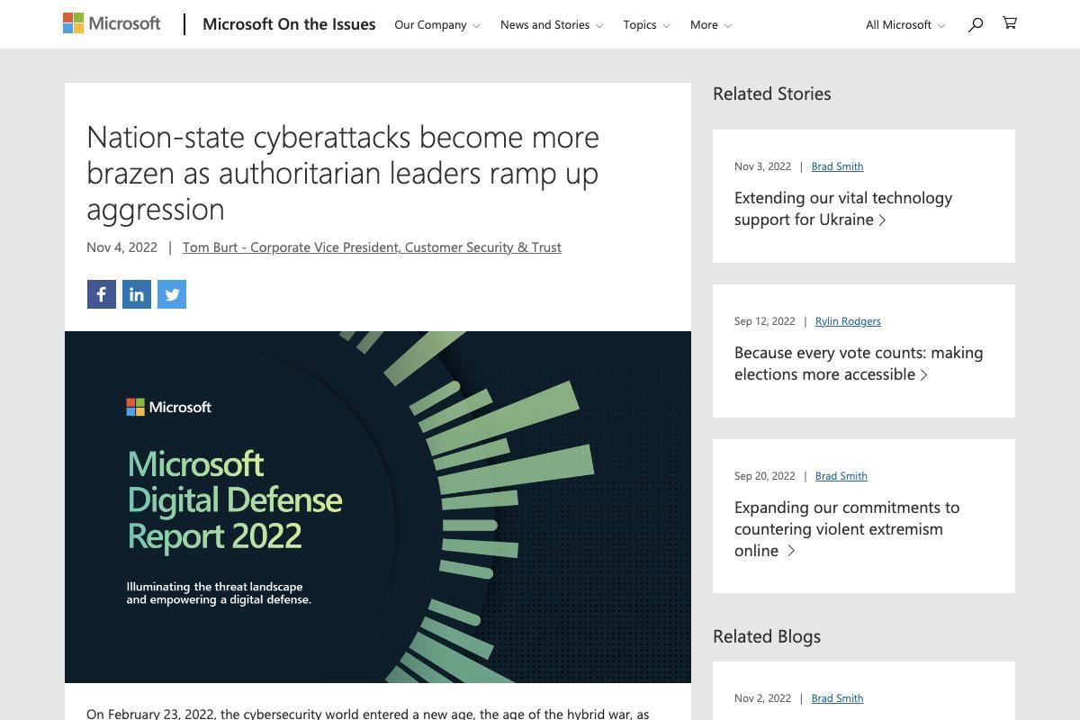 Nation-state cyberattacks become more brazen as authoritarian leaders ramp up aggression - Microsoft On the Issues