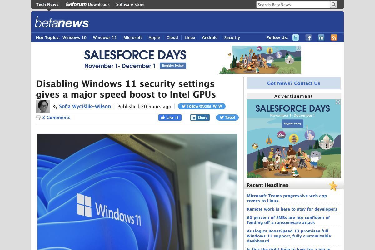   Disabling Windows 11 security settings gives a major speed boost to Intel GPUs