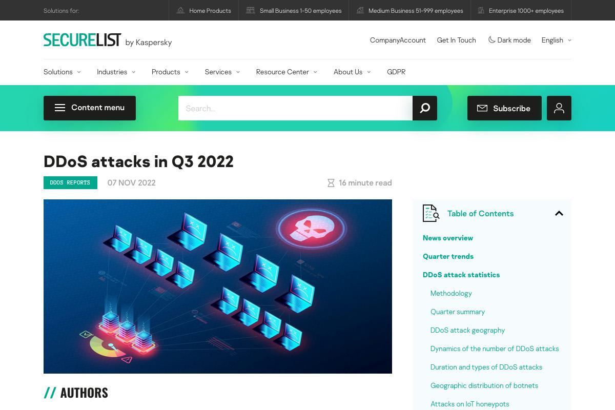 DDoS attacks in Q3 2022｜Kaspersky Lab