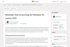 Windows 10, version 21H1、12月13日でサポート終了