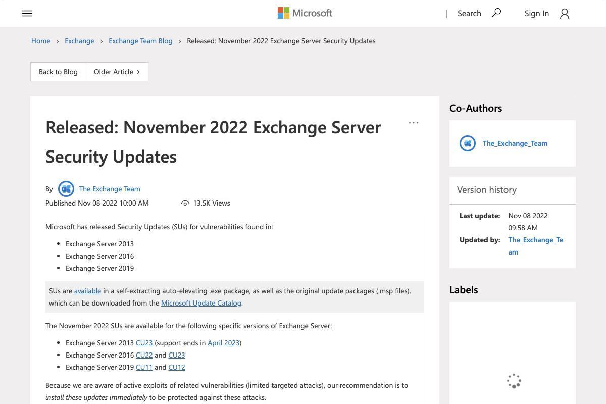  Released: November 2022 Exchange Server Security Updates - Microsoft Community Hub