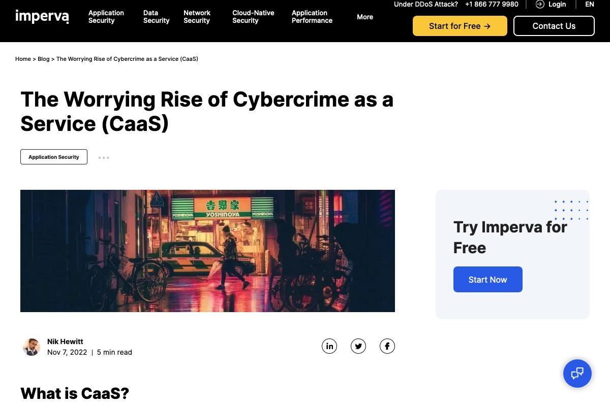 The Worrying Rise of Cybercrime as a Service (CaaS)｜Imperva