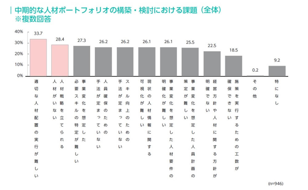 「人材ポートフォリオ」の構築における課題は「適切な人材配置の実行が難しい」がトップ　出典：パーソルホールディングス