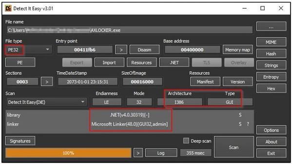 Static file details of AXLocker ransomware - Cyble