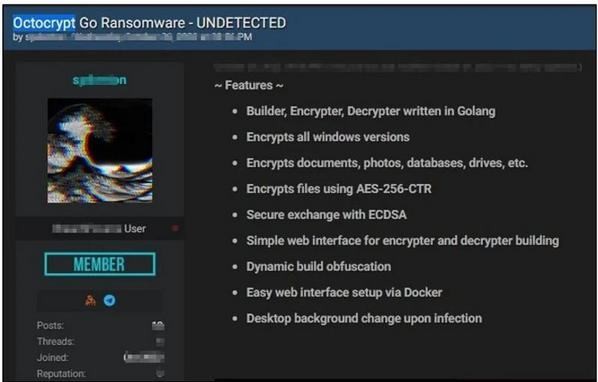 Post Made by the Octocrypt developer on Cybercrime Forum - Cyble