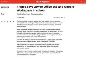フランス政府、教育機関でOffice 365およびGoogle Workspaceの使用を禁止か