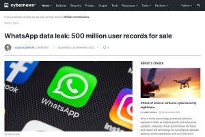 WhatsAppの個人データが流出か、約5億人分の情報が闇市場で販売される