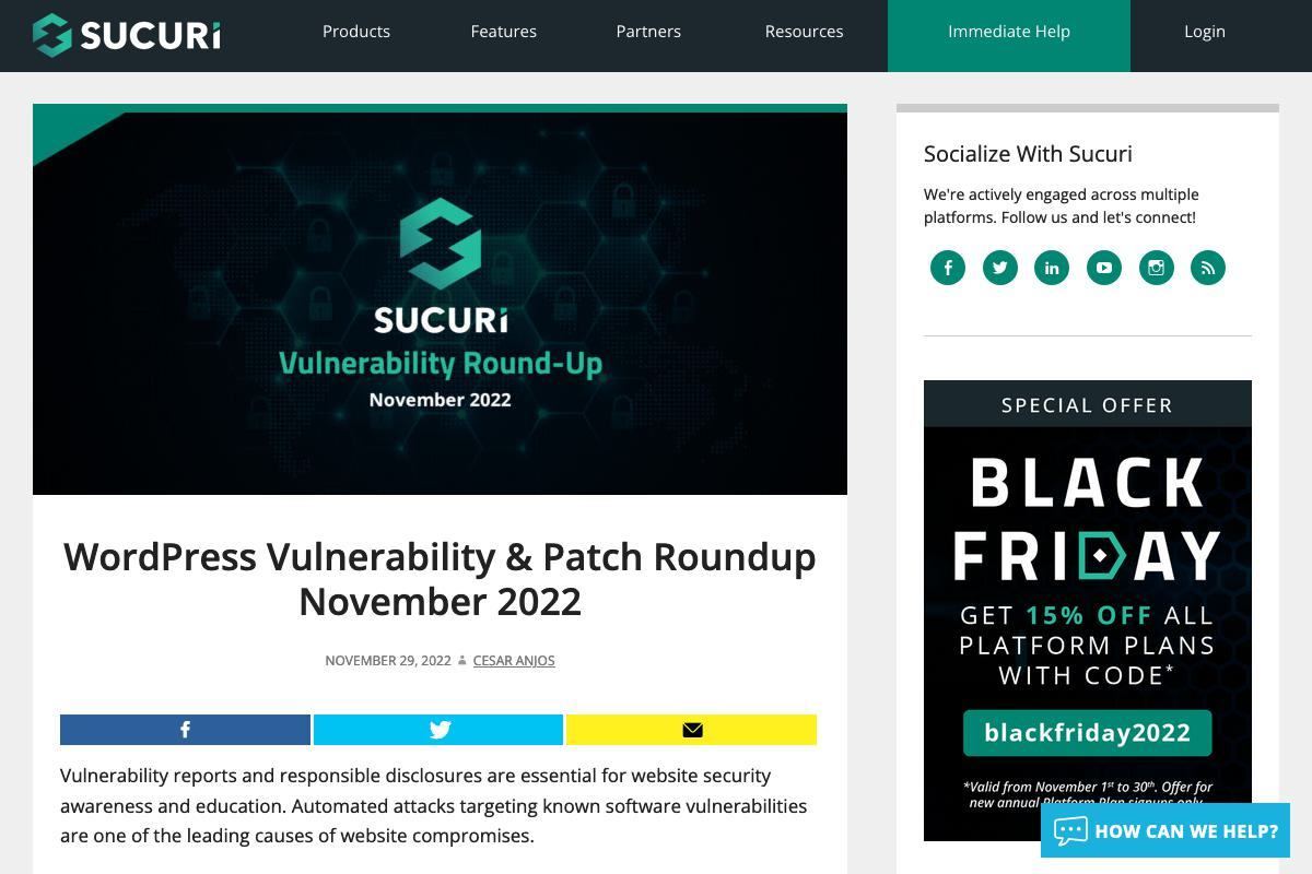 WordPress Vulnerability & Patch Roundup November 2022