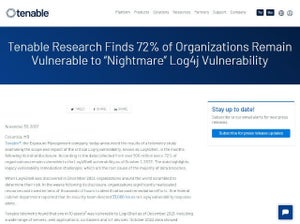 Log4j脆弱性に組織の72%が現在も脆弱 - Tenable