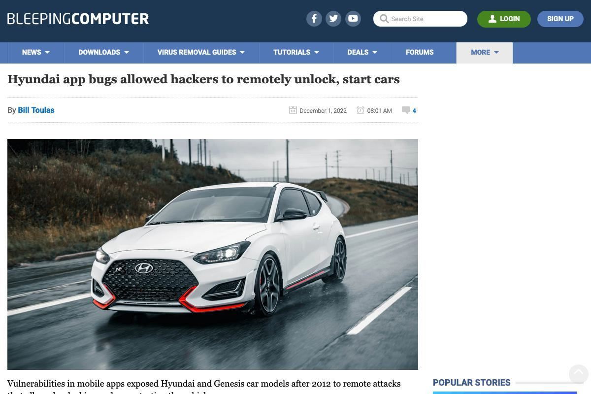 Hyundai app bugs allowed hackers to remotely unlock、start cars