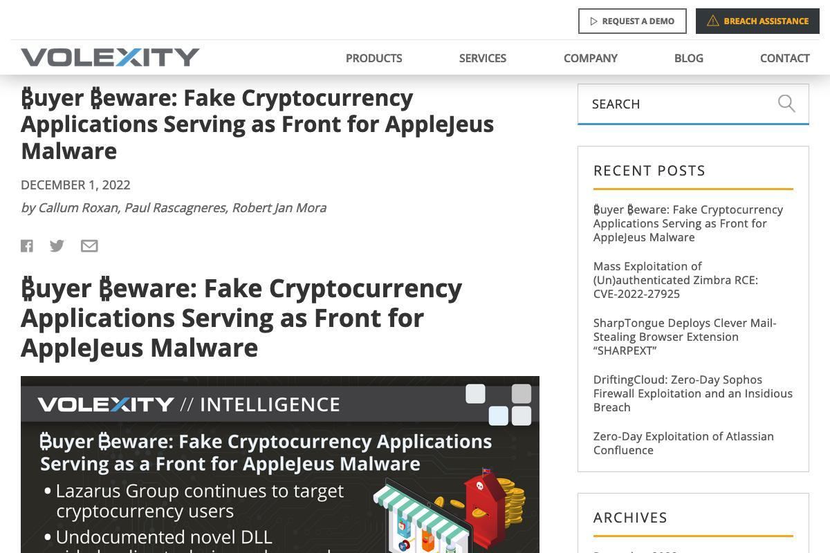 ₿uyer ₿eware: Fake Cryptocurrency Applications Serving as Front for AppleJeus Malware｜Volexity