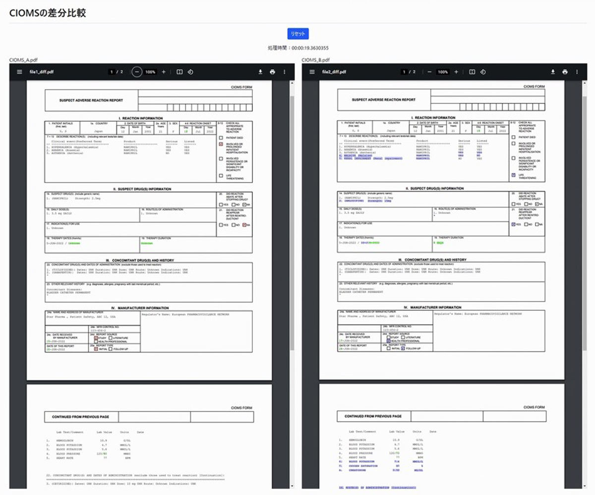 比較の結果は着色して表示する