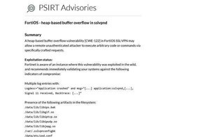 FortiOSに緊急の脆弱性、悪用確認済みのためすぐに更新を