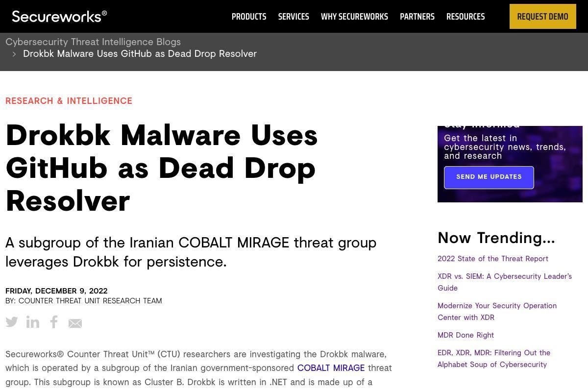 Drokbk Malware Uses GitHub as Dead Drop Resolver｜Secureworks