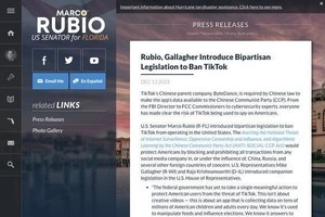 米国上院議員、TikTokを禁止する超党派の法案を提出