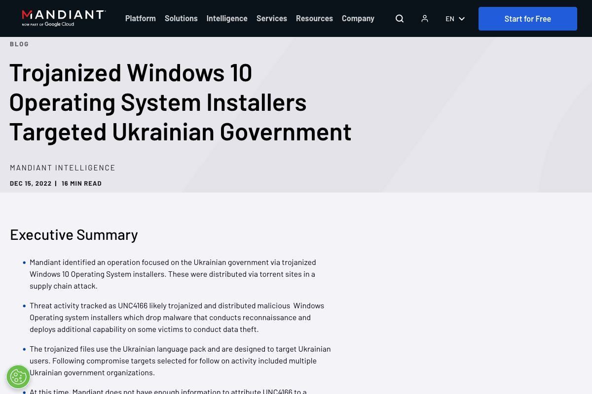 Trojanized Windows 10 Operating System Installers Targeted Ukrainian Government｜Mandiant