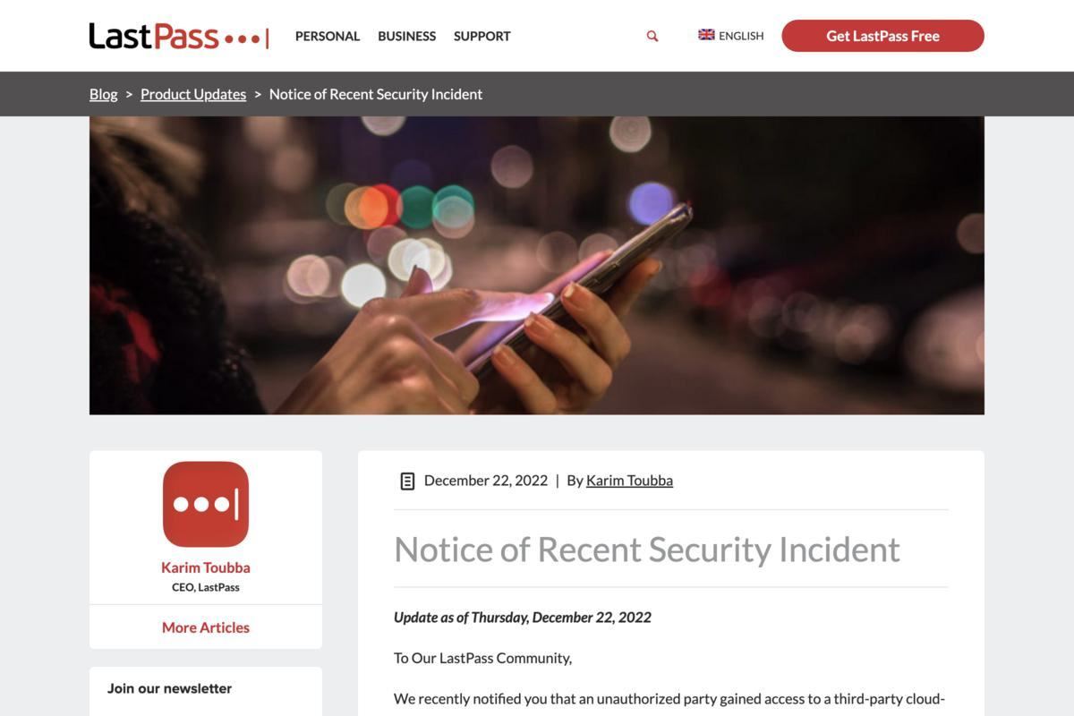 Notice of Recent Security Incident - The LastPass Blog