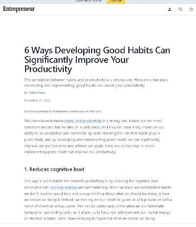 6 Ways Developing Good Habits Can Significantly Improve Your Productivity」