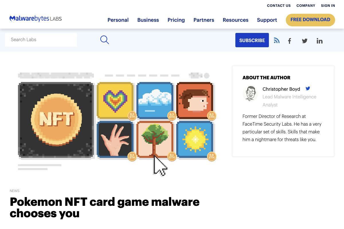 Pokemon NFT card game malware chooses you