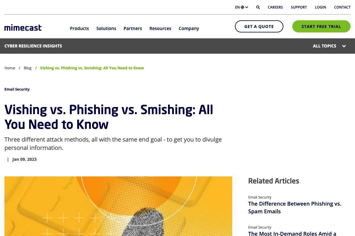 Vishing vs. Phishing vs. Smishing: All You Need to Know｜Mimecast