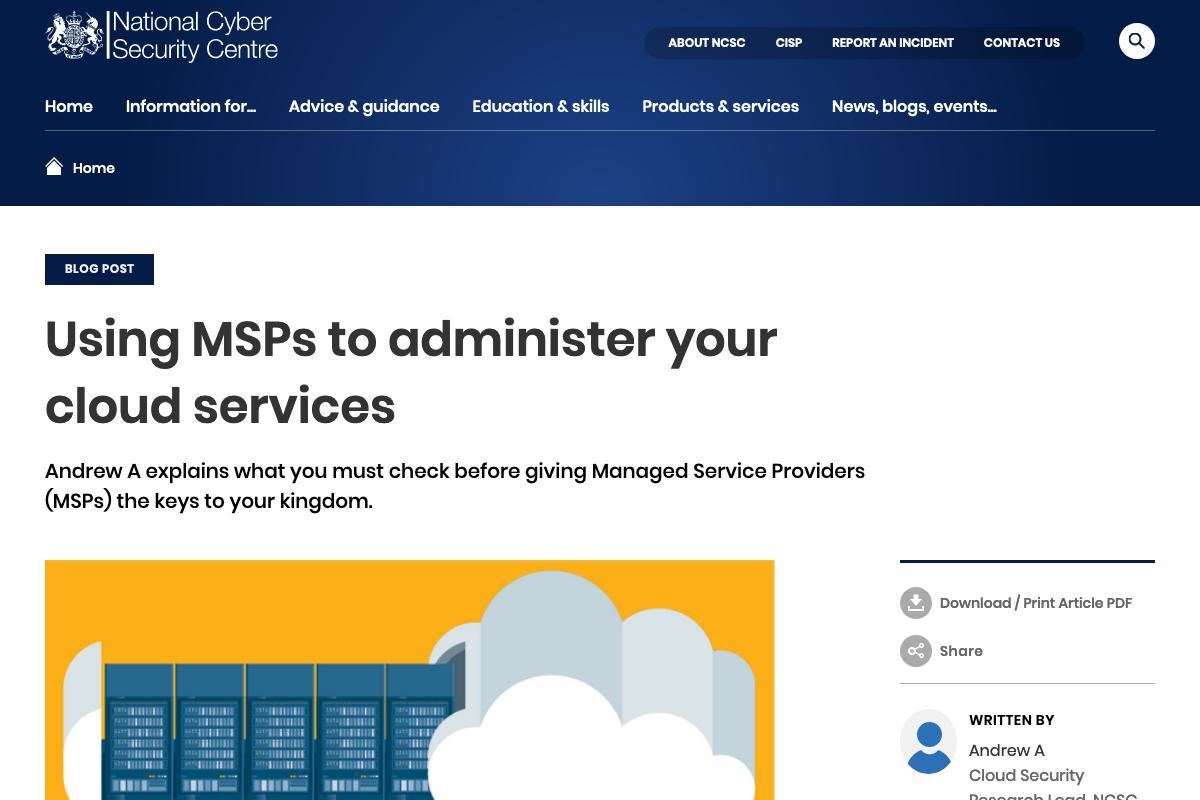 Using MSPs to administer your cloud services - NCSC.GOV.UK