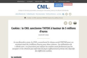 フランス当局、TikTokにCookieの利用目的不十分で500万ユーロの罰金科す
