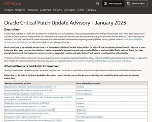 Oracleが2023年1月のクリティカルパッチアップデート公開 - 327件の脆弱性修正