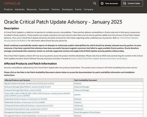 Oracleが2023年1月のクリティカルパッチアップデート公開 - 327件の脆弱性修正