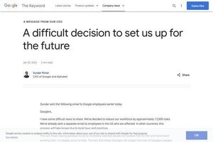 Google親会社のAlphabetが従業員1万2000人を解雇すると発表