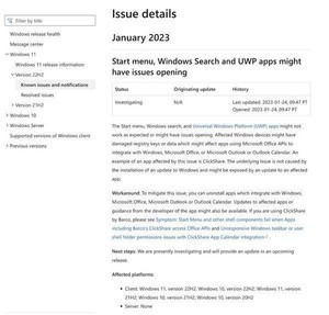 Windows 10と11でスタートメニューや検索が正しく動作しない問題発生