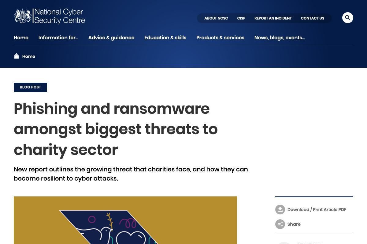 Phishing and ransomware amongst biggest threats to charity sector - NCSC.GOV.UK