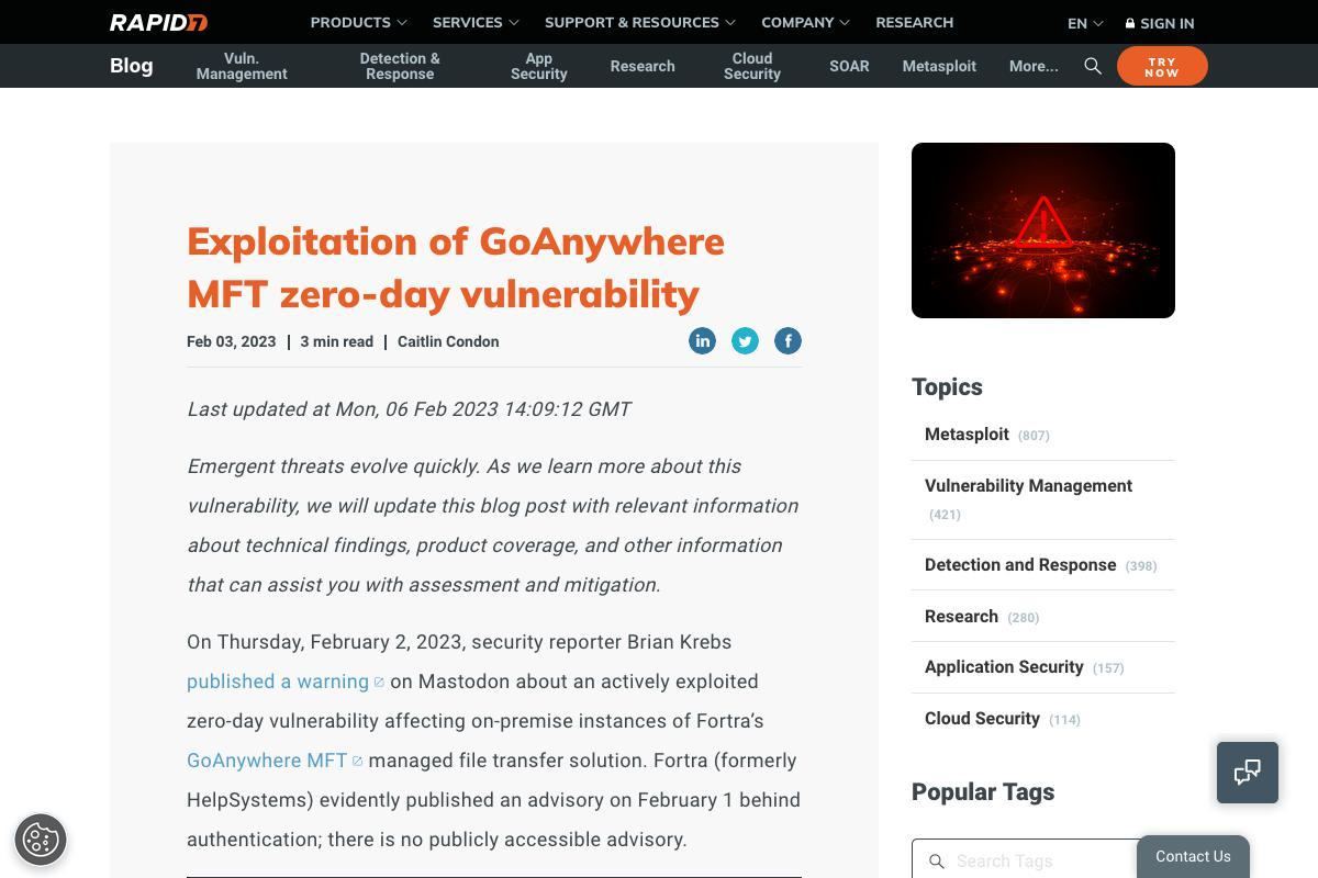 Exploitation of GoAnywhere MFT zero-day vulnerability｜Rapid7 Blog